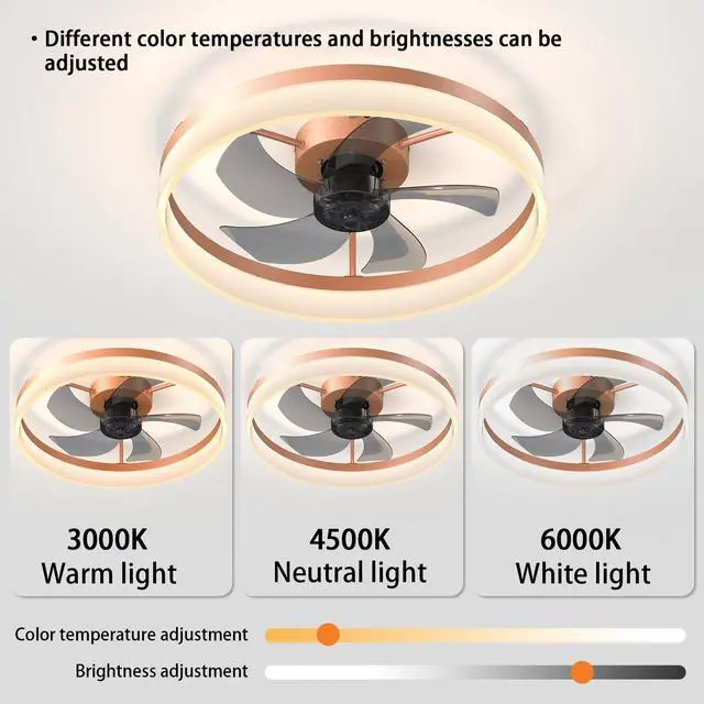 Alt view image 6 of 7 - Ceiling Fans with Lights Dimmable Led Embedded installation Of Thin Modern Ceiling Fans(Rose Gold)