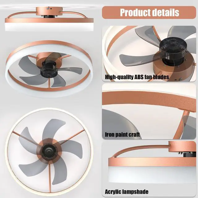 Alt view image 7 of 7 - Ceiling Fans with Lights Dimmable Led Embedded installation Of Thin Modern Ceiling Fans(Rose Gold)