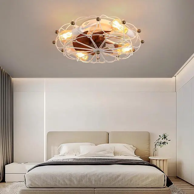 Main image of Low Profile Caged Ceiling Fan with Lights Remote Control, Embedded Modern industrial Ceiling Fan