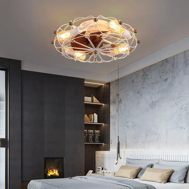Alt view image 4 of 7 - Low Profile Caged Ceiling Fan with Lights Remote Control, Embedded Modern industrial Ceiling Fan