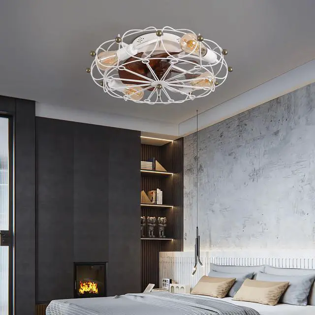 Alt view image 3 of 7 - Low Profile Caged Ceiling Fan with Lights Remote Control, Embedded Modern industrial Ceiling Fan