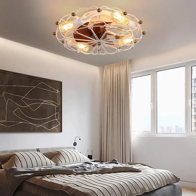 Alt view image 2 of 7 - Low Profile Caged Ceiling Fan with Lights Remote Control, Embedded Modern industrial Ceiling Fan