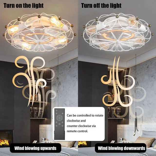 Alt view image 5 of 7 - Low Profile Caged Ceiling Fan with Lights Remote Control, Embedded Modern industrial Ceiling Fan