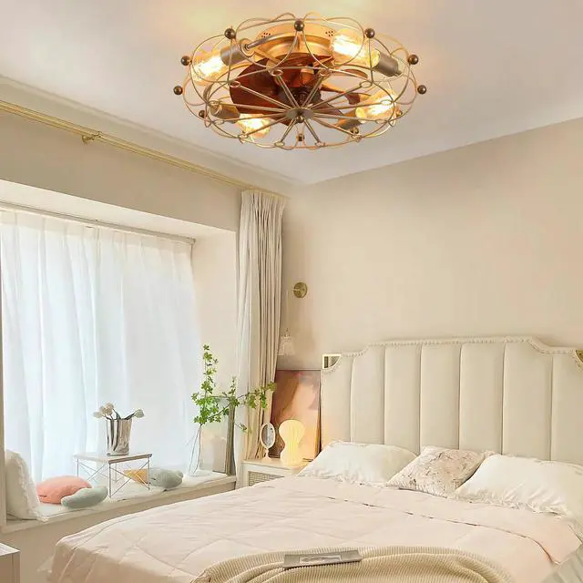 Alt view image 4 of 7 - Low Profile Caged Ceiling Fan with Lights Remote Control, Embedded Modern industrial Ceiling Fan