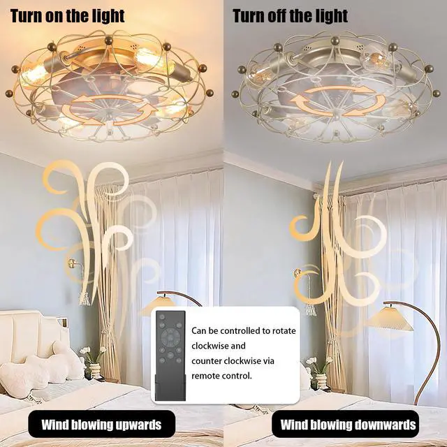 Alt view image 5 of 7 - Low Profile Caged Ceiling Fan with Lights Remote Control, Embedded Modern industrial Ceiling Fan