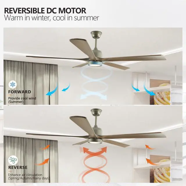 Alt view image 5 of 7 - 60" Modern Wood Ceiling Fan with Light and Remote Control,6-Speed Noiseless Reversible Dc Motor, Ceiling Fan for Kitchen Dinning Living Room