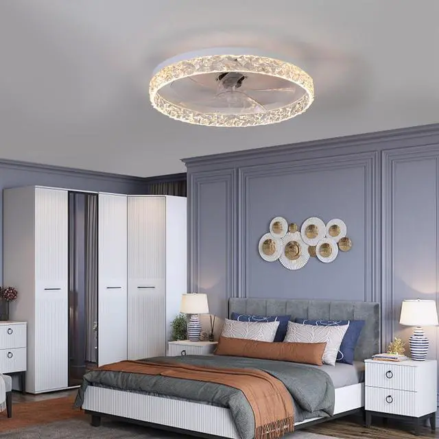 Alt view image 2 of 7 - Modern Acrylic Ceiling Fan Light with Remote Control, Dimmable Led Chandelier, 6-Speed Adjustable, Quiet Motor, Flush Mount Design for Living Room, Bedroom, Dining Room