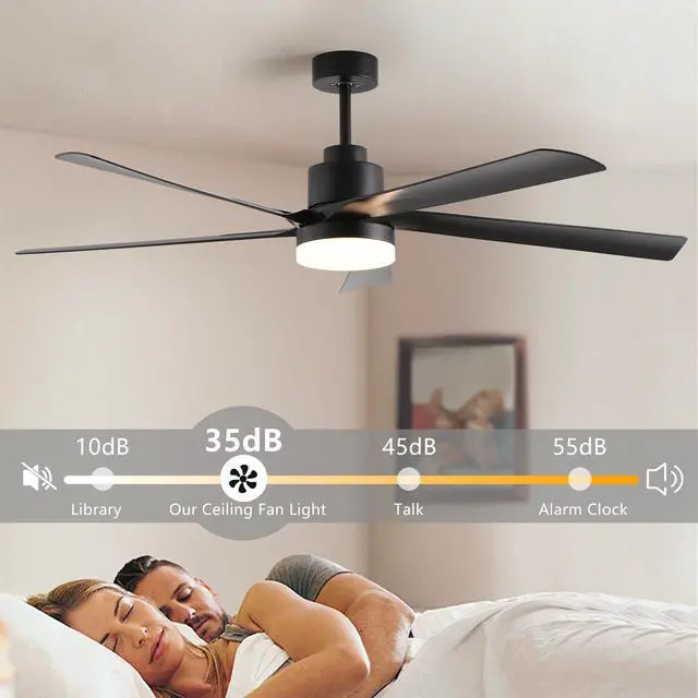 Alt view image 7 of 7 - 65 inch Black Ceiling Fan with Light, 5-Blade Dimmable Led Ceiling Fan with Remote Control, Modern Quiet Design for Living Room and Bedroom (Silent/6-Speed/Reversible/Dc Motor)
