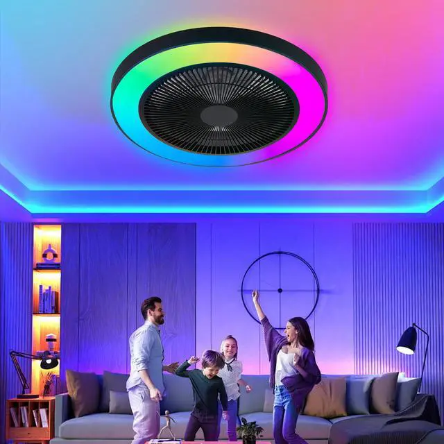 Main image of 19-inch Black Ceiling Fan Light with Led Rgb Dimmable & Color-Changing, App & Remote Control, Modern Smart Ceiling Fan for Living Room, Bedroom, and Dining Room (Silent/6-Speed/Reversible/Dc Motor)