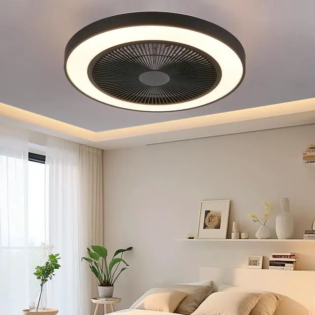 Alt view image 2 of 7 - 19-inch Black Ceiling Fan Light with Led Rgb Dimmable & Color-Changing, App & Remote Control, Modern Smart Ceiling Fan for Living Room, Bedroom, and Dining Room (Silent/6-Speed/Reversible/Dc Motor)