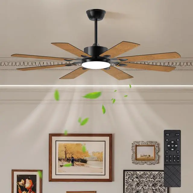 Main image of 52 inch Ceiling Fan with Lights and Remote Control, 8 Plywood Blades, 6-Speed Noiseless Reversible Dc Motor, 3Cct, Windmill Ceiling Fan for Kitchen Bedroom Living Room, Black