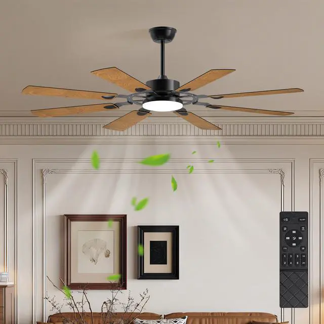 Main image of 60 inch Ceiling Fan with Lights and Remote Control, 8 Plywood Blades, 6-Speed Noiseless Reversible Dc Motor, 3Cct, Windmill Ceiling Fan for Kitchen Bedroom Living Room, Black
