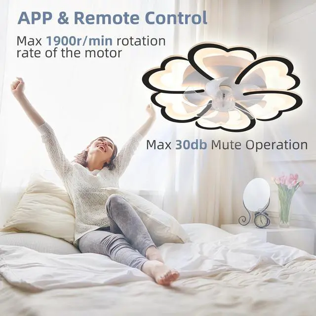 Alt view image 2 of 7 - 26.7in Black Ceiling Fan with Lights, Remote Control 3 Color Temperatures,6 Gear Wind Speed Fan Light