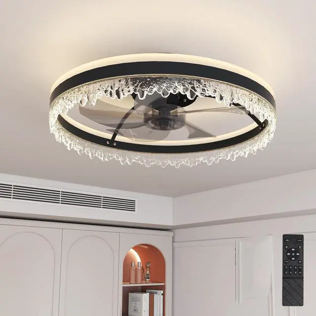 Alt view image 2 of 7 - 20-inch Black Smart Ceiling Fan Light with Silent Function, Multi-Speed Adjustment for Bedroom, Study Room, and Dining Room