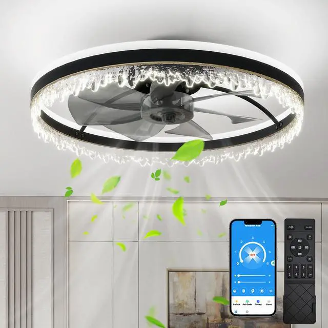 Main image of Modern Led Ceiling Fan with Light 24'' Dimmable Ceiling Light with invisible Blades and Crystal Design, Remote Control & Adjustable Color Temperature, Quiet Fan for Bedroom, Living Room