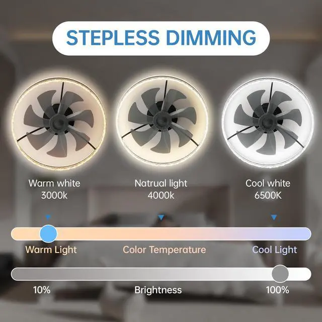Alt view image 3 of 7 - Modern Led Ceiling Fan with Light 24'' Dimmable Ceiling Light with invisible Blades and Crystal Design, Remote Control & Adjustable Color Temperature, Quiet Fan for Bedroom, Living Room