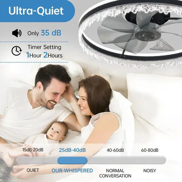 Alt view image 4 of 7 - Modern Led Ceiling Fan with Light 24'' Dimmable Ceiling Light with invisible Blades and Crystal Design, Remote Control & Adjustable Color Temperature, Quiet Fan for Bedroom, Living Room