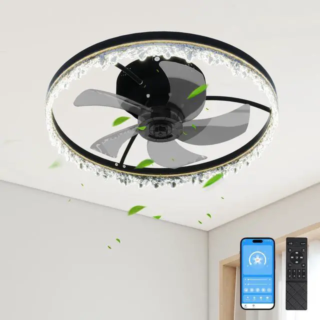 Main image of Smart Flush Mount Ceiling Fan with Light 20-inch integrated Led Chandelier with 5 invisible Blades, Remote Control & Timer, Dimmable Lighting, Ultra-Quiet Operation for Bedroom, Living Room, and Din