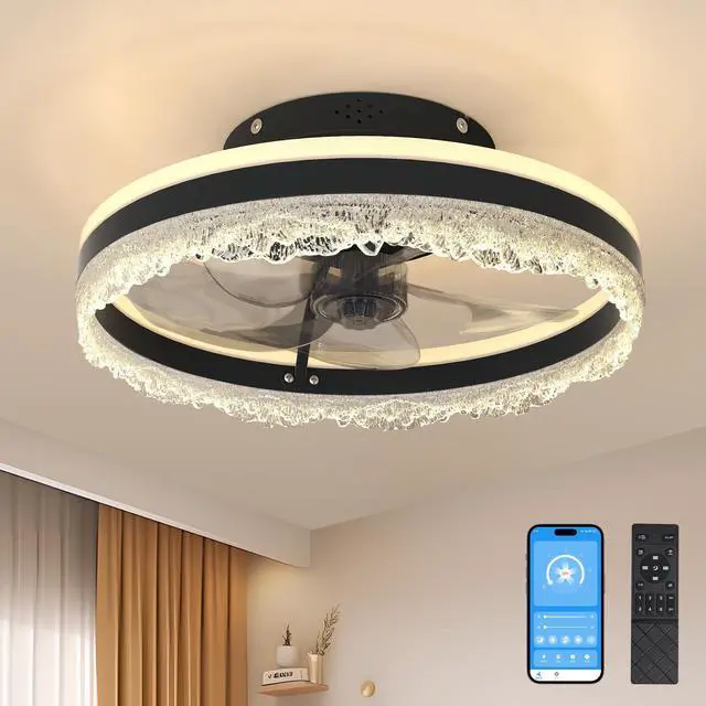 Main image of 16" Quiet Ceiling Fan with Light Led Crystal Flush Mount Fan Lamp with Hidden Blades and Natural Airflow, Perfect for Bedroom, Kids Room, Study Room