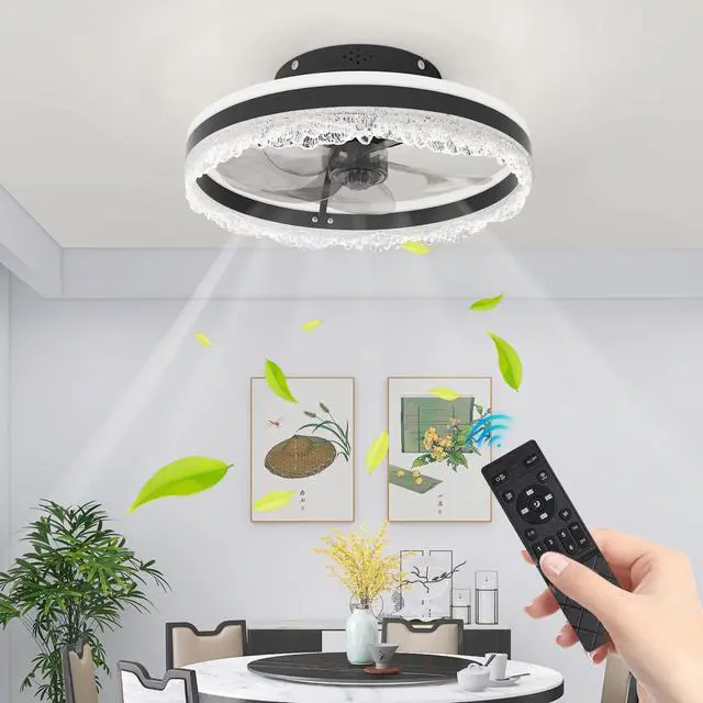 Alt view image 2 of 7 - 16" Quiet Ceiling Fan with Light Led Crystal Flush Mount Fan Lamp with Hidden Blades and Natural Airflow, Perfect for Bedroom, Kids Room, Study Room