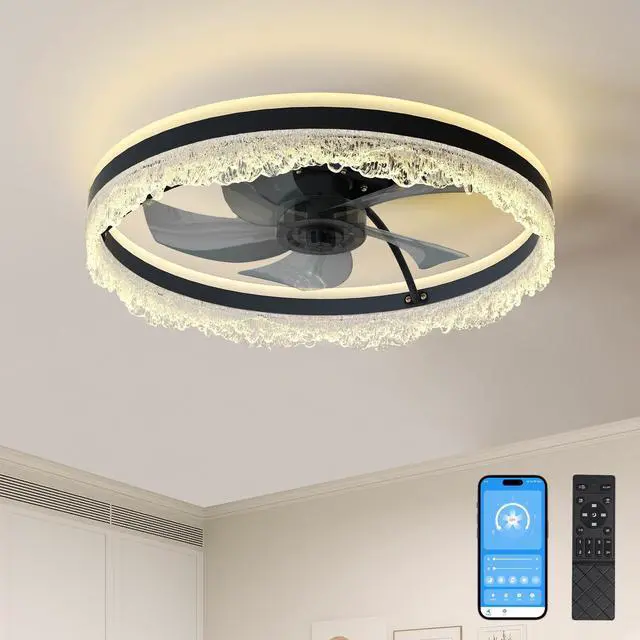 Main image of 20" Smart Silent Ceiling Fan with Light Crystal Flush Mount Led Fan Lamp with Hidden Blades and Natural Airflow System, Designed for Bedroom, Kids' Room and Study