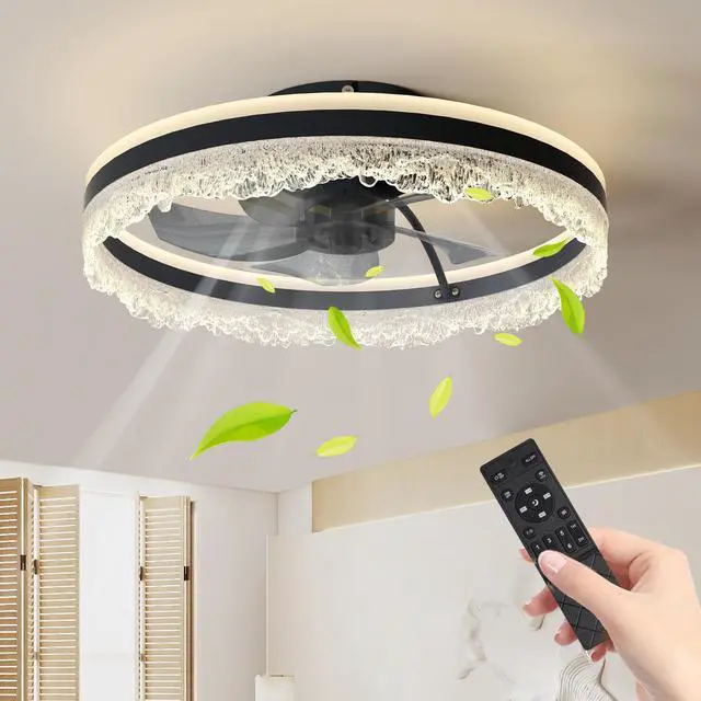 Alt view image 2 of 7 - 20" Smart Silent Ceiling Fan with Light Crystal Flush Mount Led Fan Lamp with Hidden Blades and Natural Airflow System, Designed for Bedroom, Kids' Room and Study