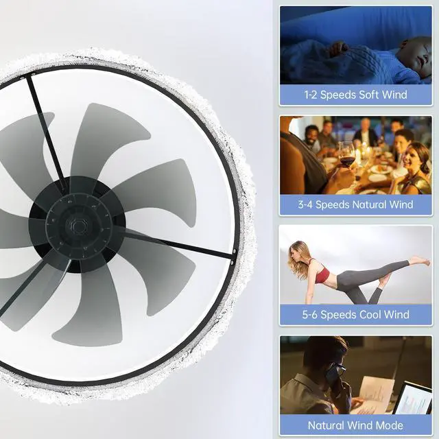 Alt view image 2 of 7 - 24" Quiet Ceiling Fan with Light Led Crystal Flush Mount Fan Lamp with Hidden Blades and Natural Airflow, Perfect for Bedroom, Kids Room, Study Room