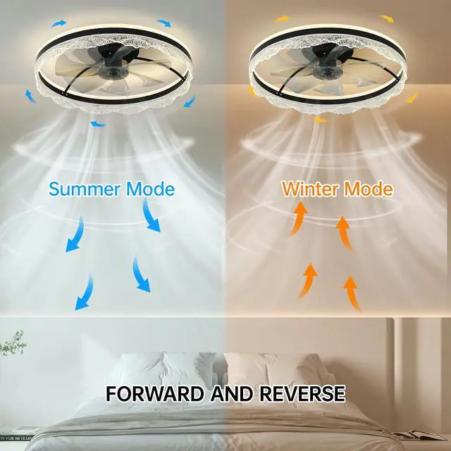 Alt view image 6 of 7 - 24" Quiet Ceiling Fan with Light Led Crystal Flush Mount Fan Lamp with Hidden Blades and Natural Airflow, Perfect for Bedroom, Kids Room, Study Room