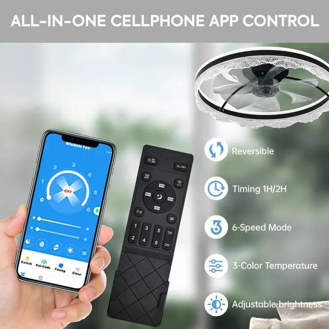Alt view image 5 of 7 - 24" Quiet Ceiling Fan with Light Led Crystal Flush Mount Fan Lamp with Hidden Blades and Natural Airflow, Perfect for Bedroom, Kids Room, Study Room