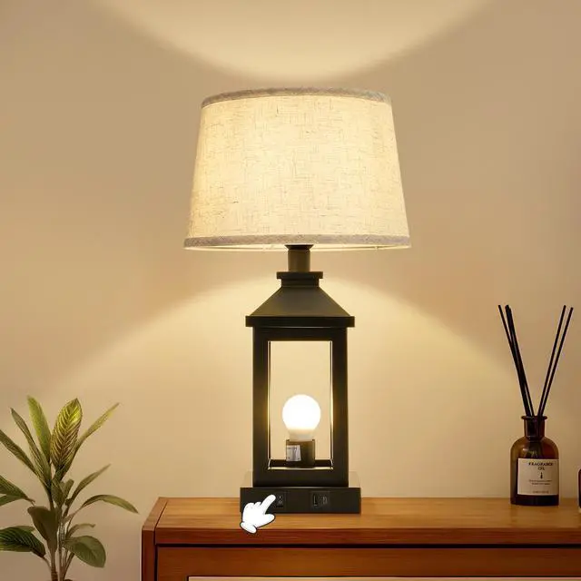 Alt view image 2 of 7 - 20.5in Black Farmhouse Bedside Table Lamp for Living Room, 3-Way Dimmable touch Control Modern Nightstand Lamp with 2 Light for Bedroom, Home, Office(Bulbs included)