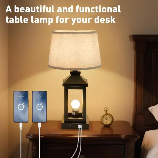 Alt view image 4 of 7 - 20.5in Black Farmhouse Bedside Table Lamp for Living Room, 3-Way Dimmable touch Control Modern Nightstand Lamp with 2 Light for Bedroom, Home, Office(Bulbs included)