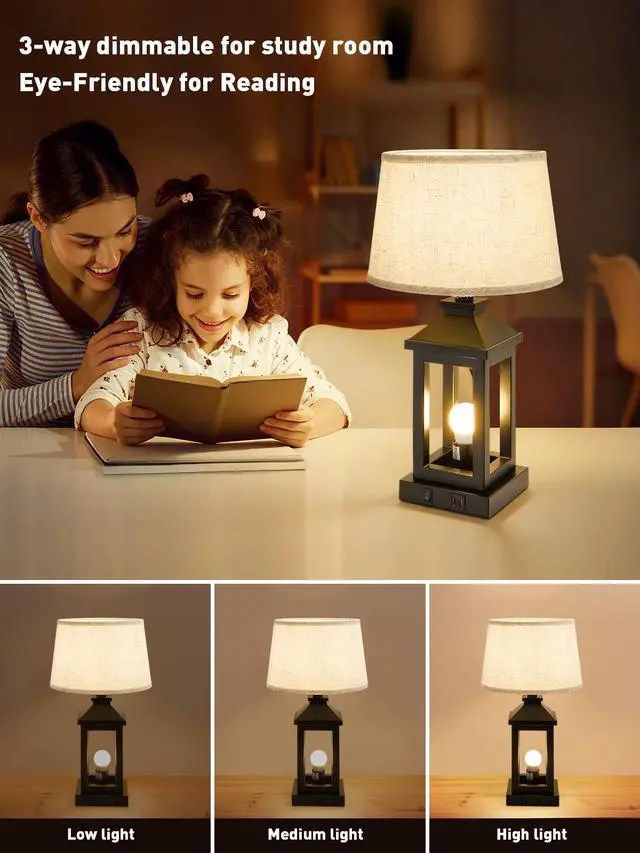 Alt view image 3 of 7 - 20.5in Black Farmhouse Bedside Table Lamp for Living Room, 3-Way Dimmable touch Control Modern Nightstand Lamp with 2 Light for Bedroom, Home, Office(Bulbs included)