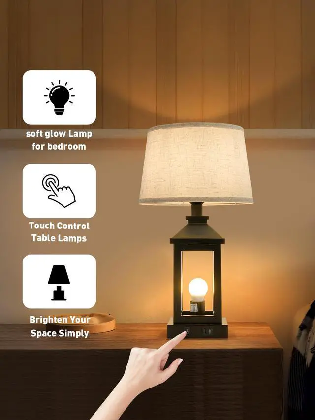 Alt view image 6 of 7 - 20.5in Black Farmhouse Bedside Table Lamp for Living Room, 3-Way Dimmable touch Control Modern Nightstand Lamp with 2 Light for Bedroom, Home, Office(Bulbs included)