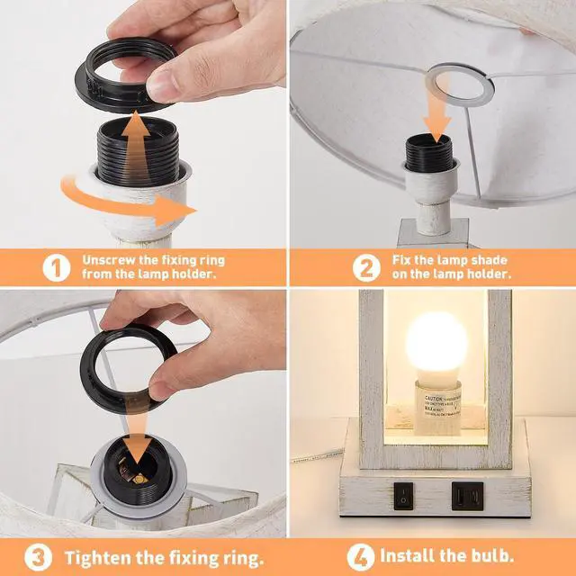 Alt view image 7 of 7 - 20.5" Set Of 2 Vintage Table Lamps for Living Room,Farmhouse industrial Nightstand Lamp with Usb C+A & Outlet,White Bedside Lamps for End Table with Nightlight(including Light Bulbs)