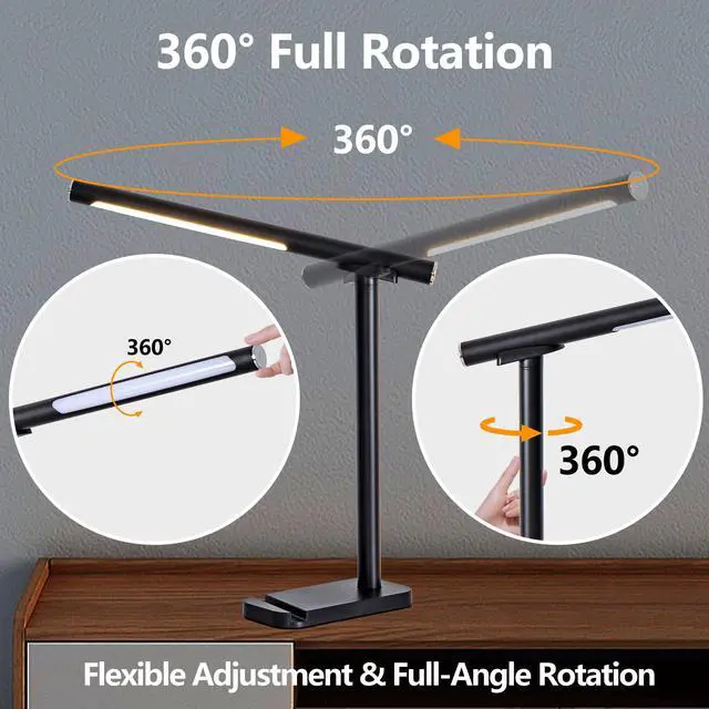 Alt view image 7 of 7 - Led Desk Lamp 360°Adjustable, Usb Charging Port, 5 Light Modes & Dimmable Brightness, Bedside Lamp for Reading, Craft, Work, Study(Black)