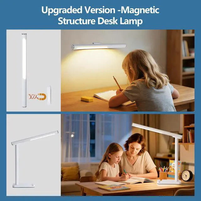 Alt view image 2 of 7 - Led Desk Lamp 360°Adjustable, Usb Charging Port, 5 Light Modes & Dimmable Brightness, Bedside Lamp for Reading, Craft, Work, Study(White)