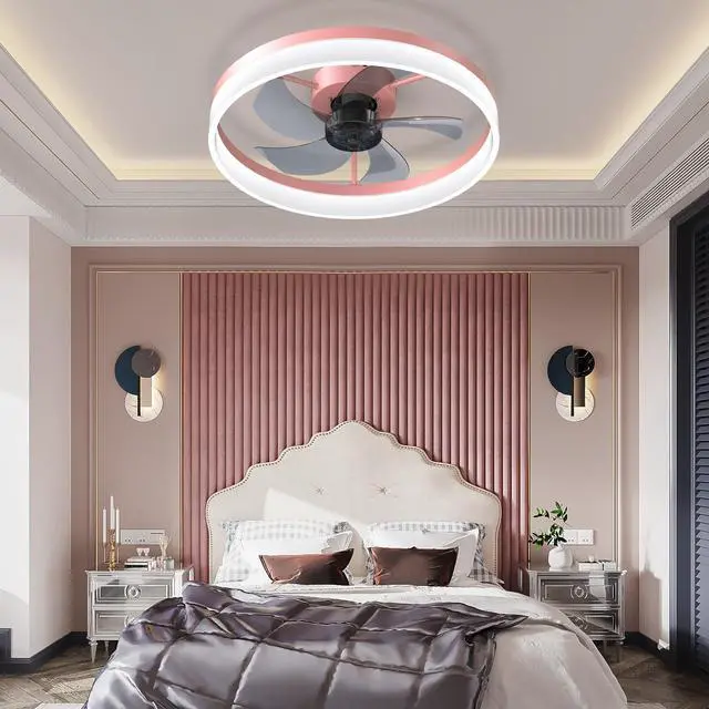 Alt view image 2 of 7 - Ceiling Fans with Lights Dimmable Led Embedded installation Of Thin Modern Ceiling Fans(Pink)