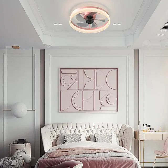 Alt view image 3 of 7 - Ceiling Fans with Lights Dimmable Led Embedded installation Of Thin Modern Ceiling Fans(Pink)