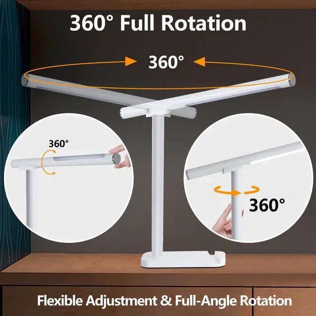 Alt view image 7 of 7 - Led Desk Lamp 360°Adjustable, Usb Charging Port, 5 Light Modes & Dimmable Brightness, Bedside Lamp for Reading, Craft, Work, Study(White)