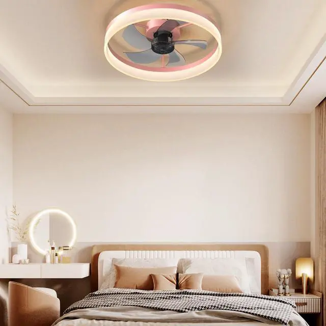 Alt view image 4 of 7 - Ceiling Fans with Lights Dimmable Led Embedded installation Of Thin Modern Ceiling Fans(Pink)