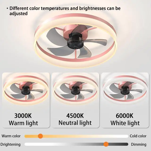 Alt view image 5 of 7 - Ceiling Fans with Lights Dimmable Led Embedded installation Of Thin Modern Ceiling Fans(Pink)