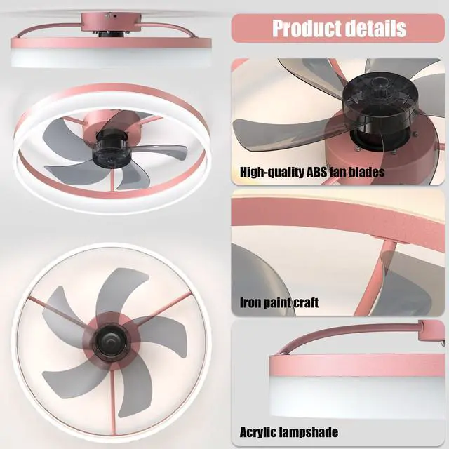 Alt view image 6 of 7 - Ceiling Fans with Lights Dimmable Led Embedded installation Of Thin Modern Ceiling Fans(Pink)
