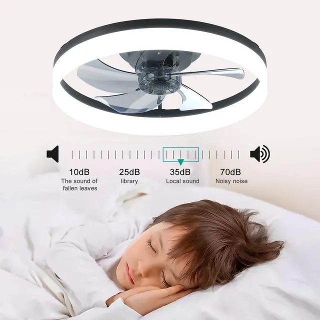Alt view image 2 of 7 - 20'' Ceiling Fan with Light, Upgraded Low Profile Fan, Flush Mount Ceiling Fan, 6 Speeds, Dimmable Led, App & Remote Control, Quiet Dc Motor, for Bedroom, Living Room,Black