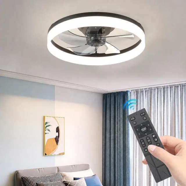 Alt view image 6 of 7 - 20'' Ceiling Fan with Light, Upgraded Low Profile Fan, Flush Mount Ceiling Fan, 6 Speeds, Dimmable Led, App & Remote Control, Quiet Dc Motor, for Bedroom, Living Room,Black