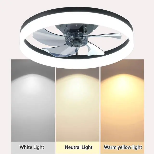 Alt view image 5 of 7 - 20'' Ceiling Fan with Light, Upgraded Low Profile Fan, Flush Mount Ceiling Fan, 6 Speeds, Dimmable Led, App & Remote Control, Quiet Dc Motor, for Bedroom, Living Room,Black