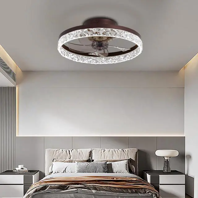 Alt view image 2 of 7 - 19.7" Ceiling Fans with Lights, Low Profile Ceiling Fan and Remote, Flush Mount Ceiling Fans, Stepless Dimmable Led Light, Brown Fixtures for Bedroom, Living Room