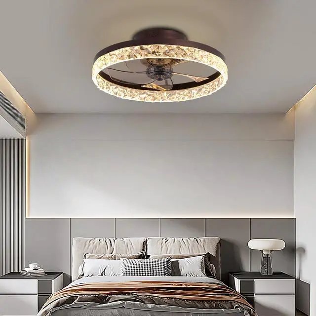 Main image of 19.7" Ceiling Fans with Lights, Low Profile Ceiling Fan and Remote, Flush Mount Ceiling Fans, Stepless Dimmable Led Light, Brown Fixtures for Bedroom, Living Room