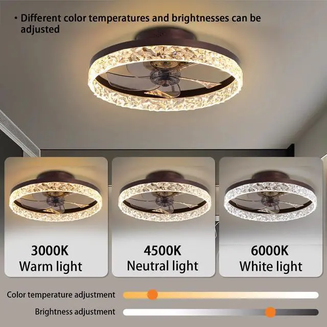 Alt view image 4 of 7 - 19.7" Ceiling Fans with Lights, Low Profile Ceiling Fan and Remote, Flush Mount Ceiling Fans, Stepless Dimmable Led Light, Brown Fixtures for Bedroom, Living Room