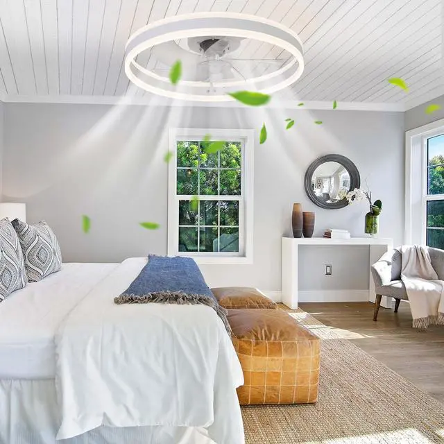Main image of 20" Flush Mount Ceiling Fans with Lights and Remote, 3000K-6000K Dimmable Led Fandelier Low Profile Chandelier Ceiling Fan for Bedroom Living Room, White