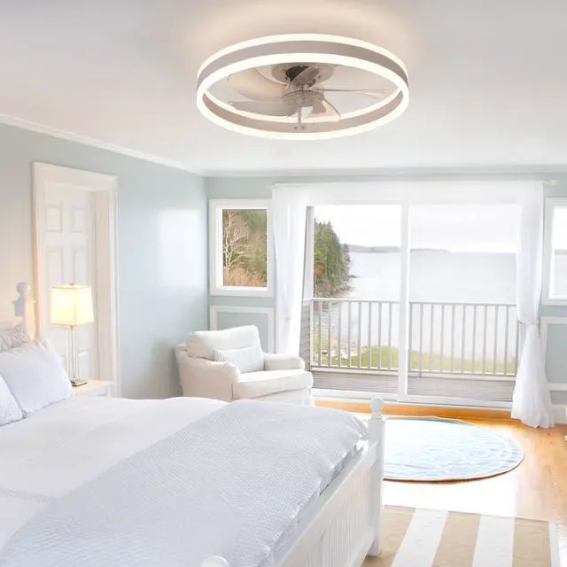 Alt view image 3 of 7 - 20" Flush Mount Ceiling Fans with Lights and Remote, 3000K-6000K Dimmable Led Fandelier Low Profile Chandelier Ceiling Fan for Bedroom Living Room, White